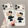Diseño de Gato de Lunares Adecuado para Funda de Teléfono Apple 17 Promax iPhone 15 con Pulsera 16 Pequeño Estilo Chanel 14 Estilo Femenino de Dibujos Animados