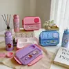 Novo Conjunto de Marmita e Garrafa de Água Infantil Desenho Animado Plástico Compartimento de Almoço Caixa Bento Portátil Marmita Selada