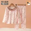 Nuevo conjunto de pijama de algodón puro para niñas con dibujos animados para el otoño, ropa interior para niños, tops y pantalones de otoño, conjunto de ropa interior para bebés niños