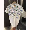 Moda Nova de Verão Luxo Leve Estampa Completa Letra Manga Curta Masculino Pulôver Tendência Casual Estiloso Versátil Gola Redonda Meia Manga