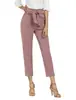 Decoración de Cinturón Transfronteriza al por Mayor Pantalones Cropped Casuales para Mujer Cintura Elástica Diseño de Bolsillos Pantalones Cropped Adelgazantes