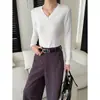 Cisnand Otoño Nuevo Estilo Simple Cuello en V Diseño de Botones Ajuste Delgado Camiseta Camisa Base SN9296