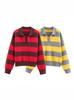 Suéter de punto con cuello polo a rayas de color contrastante Otoño Nuevo Americano Sexy Casual Holgado de Manga Larga 5536218