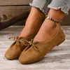 Sapatos Mocassins Vintage de Camurça com Laço e Bico Redondo para Mulheres - Coleção Outono 2025 - Sapatos Baixos Versáteis