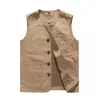 Colete Masculino Plus Size Quatro Estações Algodão Puro Cintura Fina Bolso Colete Casual Tendência Exterior Militar Pesca Montanhismo Colete