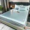Juego de Tres Piezas de Alfombrilla de Seda de Hielo de Color Sólido de Gama Alta, Alfombrilla Plegable Fresca de Verano Lavable para Aire Acondicionado, Alfombrilla de Alta Densidad