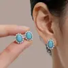 Pendientes Ovalados de Perla Turquesa Estilo Retro de Hong Kong Estilo Étnico Pendientes Versátiles de Moda Lujo Ligero Pendientes de Alta Gama para Mujer
