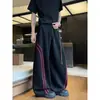 Pantalones casuales a rayas rojas retro americanos para hombre, pantalones deportivos de moda de alta calle para primavera, pantalones rectos de pierna ancha