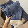 Otoño e Invierno Nuevo con forro de polar Engrosado azul claro Cintura Alta Jeans Torre Para mujer chica rellenita talla extra Diseño con Sentido Nicho Ins