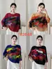 Venta directa de fábrica, nuevo top para mujer, cuello redondo, mangas murciélago estampadas, corte holgado, talla grande, adelgazante y favorecedor, es una camiseta Miyake