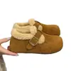 Zapatos Birkenstock Retro 2026 Nuevos de Invierno Forrados de Felpa Calientes Peludos Slip-On Antideslizantes para Exteriores Zapatos de Algodón para Nieve para Mujer