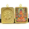 Xizang 3.5X4.5 Pingente Thangka Dourado Oito Santos Padroeiros Cinco Anciãos Deus Amarelo da Riqueza Mahakala Buda Pingente Amuleto