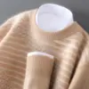 Novo Suéter 100% Lã Pura Outono e Inverno para Homens, Gola Redonda, Color-Blocking, Espessado, Suéter Pulôver Versátil, Camada Base de Tricô de Caxemira