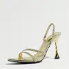 Sandálias Femininas de Salto Alto com Tiras Elegantes Trançadas, Salto Espiral Nobre, Acabamento Espelhado Primavera/Verão, para Festas de Boate e Casamentos, Sapatos Femininos Tamanho Europeu
