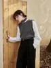 Colete suéter CUNBAI estilo retrô francês de lã cinza com gola redonda para mulheres, adequado para primavera e outono, um top estiloso e elegante para o dia a dia