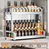 Nuevo Estante de Almacenamiento de Cocina de Acero Inoxidable para Encimera, Organizador Multifuncional para Aceite, Sal, Salsa, Vinagre, Frascos de Condimentos y Portacuchillos