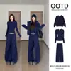 Conjunto otoñal de tres piezas para mujer Jimo: sudadera casual holgada de gran tamaño y pantalones