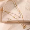 Aogu Moda Transfronteriza Simple Acero Inoxidable Colgante de Corazón Collar de Perlas Apiladas de Doble Capa Cadena para Clavícula Versátil para Mujer