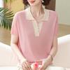 Camisa de punto de moda para madres, top de seda helada Lel, nueva camiseta de manga corta de verano para mediana edad, base suelta