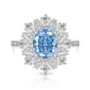 Anel de Gemas Coloridas Cheio de Diamantes Formato Ovo de Pombo Corte Flor de Gelo para Mulheres, Anel Super Brilhante Formato Ovo de Diamante de Alto Carbono, Dropshipping para Transmissão ao Vivo