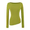 Camiseta de Manga Longa com Ombro Só Estilo Desejo Puro Outono Nova Moda Versátil Slim Fit Cor Sólida Top Básico Hot Girl Feminino
