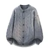 Nuevo Estilo Otoño 2026 Suéter de Punto Vintage para Hombre con Patrón Trenzado y Contraste de Color, Chaqueta Cardigan Casual Versátil Simple Japonesa