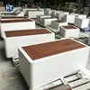 Banco combinado de madeira anticorrosiva GRC em pedra Tyco branca, banco modular para exterior para paisagismo de praça comercial, feito sob medida