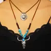 Conjunto de Colares Retrô Étnico de Cowboy Ocidental Turquesa Botas de Ferradura Cabeça de Touro Colar Boêmio de Empilhar
