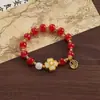 Pulseira de Aventurina Verde com Contas de Folha de Lótus, Pulseira Multicamadas Estilo Chinês, Joia de Mão Retro Exquisita, Pulseira Colorida Feminina para o Festival do Barco-Dragão