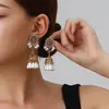 Pendientes de Estilo Étnico Bohemio Más Vendidos Transfronterizos para Mujer, Colgantes de Oreja con Campanas Florales Incrustadas de Pedrería y Borlas, Adornos de Oreja Retro Europeos y Americanos