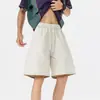 Pantalones cortos deportivos de seda helada de estilo americano de secado rápido para hombre, pantalones cortos de verano holgados de pierna recta hasta la rodilla con cordón, pantalones casuales versátiles de trabajo de longitud media
