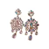 Pendientes de botón con colgante de flor de diamante incrustado de aguja plateada en forma de gota de agua, pendientes de lujo ligero de alta gama, pendientes versátiles de industria pesada europea y americana para mujer