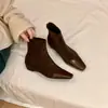 Botas Retro Estilo Coreano de Punta Cuadrada con Tacón Grueso Elásticas Adelgazantes para Mujer Otoño/Invierno Nuevas Botines Cortos de Pana con Parches y Cierre Trasero Botas de Moda