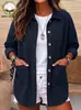Jaqueta Cardigan de Veludo Cotelê com Lapela para Mulheres, Primavera e Outono, Solta, Manga Longa, Botão, Casual, Casaco Curto, Peça Única, Atacado