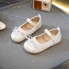 Sapatos de Couro Infantil 2025 Primavera e Outono Novos Sapatos de Princesa com Laço para Meninas Sapatos Externos de Solado Macio de Desenho Animado para Meninas