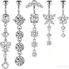 Anel de Umbigo de Aço Inoxidável Transfronteiriço Pingente de Borboleta Cravejado com Zircônia Unha de Umbigo Conjunto de Joias Sexy para Body Piercing