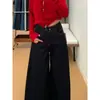 Jeans Larga Azul Escuro Estilo Relaxado para Mulheres, Nova Coleção de Primavera, Tamanho Grande Caimento Solto, Calças Retas Emagrecedoras Comprimento Total