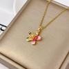 Collar para Mujer, Cobre Chapado en Oro con Flor Pintura al Óleo Incrustada de Circonita, Cadena de Clavícula de Acero de Titanio Moderna y Versátil Joyería al por Mayor
