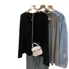 Camiseta de manga larga con cuello en V para mujer, estilo perezoso holgado, talla grande, cálida, de terciopelo de doble cara, para otoño e invierno, venta al por mayor transfronteriza
