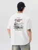 Roupas Masculinas Fengshe / Camiseta Masculina de Algodão Puro Estampada de Manga Curta Pesada, Novo Estilo de Verão, Corte Solto, Tamanho Grande, Gola Redonda, Blusa de Manga Meia