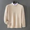 Suéter 100% caxemira pura para outono e inverno para homens, gola redonda, corte solto, malha simples business casual, camada base, suéter quente