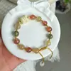 Pulseira Trançada Personalizada em Cristal de Cabelo Colorido Natural, Pingente Esculpido de Besta Auspiciosa, Pulseira Estilo Chinês Multi-Tesouro Atrai-Fortuna