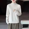 Otoño e Invierno Doble Punto Grueso Trenzado 100% Lana Pura para Mujer Cuello Alto Manga Larga Capa Base Estilo Perezoso