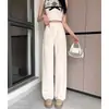 Calça de Terno Feminina Cinza de Cânhamo Slim Fit Primavera Verão Nova Casual Solta Reta Cintura Alta Emagrecimento Caimento Versátil Calça Longa