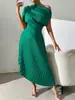Ropa de mujer transfronteriza europea y americana de Amazon, vestido plisado de hombros descubiertos, vestido plisado de cintura alta con dobladillo irregular, vestido formal de lujo ligero