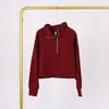 Moletom Lulu com Gola Alta e Meio Zíper com Etiqueta, Em Estoque Entrega Direta, Etiqueta Dourada, Zíper Dourado, Moletom Casual Solto Curto de Fleece