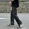 Jeans vintage gris oscuro para hombre con cordón elástico holgados rectos estilo americano high street para chicos pierna ancha pantalones de otoño