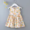 Vestido de princesa floral de verão para meninas Vestido de praia Vestido de colete de seda de algodão Vestido infantil Vestido de linha A