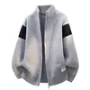 Bestseller internacional: Cardigan de malha clássico com blocos de cor e gola alta de marca moderna, suéter masculino, direto do fabricante