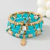 Bestseller popular europeu e americano transfronteiriço: Pulseira com pingente de coruja estilo boêmio, pulseira de contas com cordão elástico multicamadas